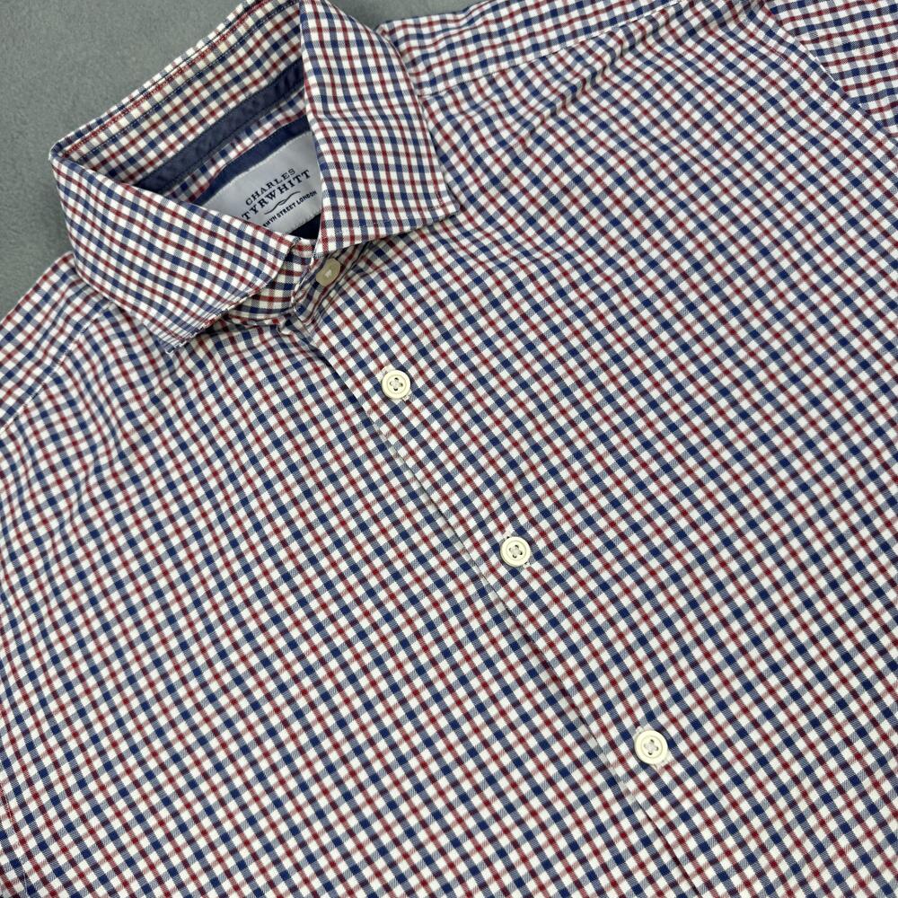 Charles Tyrwhitt Shirt Mens 16 Slim Fit Red Blue Gingham Check Long Sleeve Dress